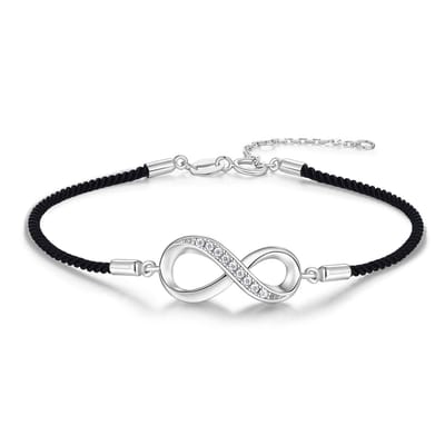 New Bling 9NB-1702 – Zilveren macramé armband zwart – Infinity – Met zirkonia – Zwart/Zilver – 925 zilver – Verstelbaar 16+2 cm