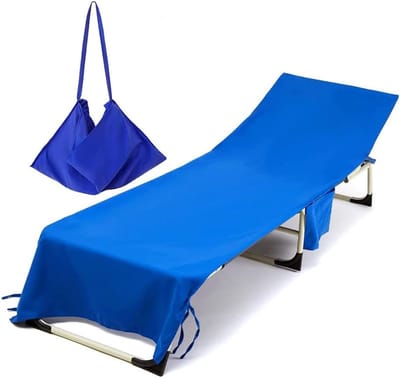 SnelShoppen - Morbuy Strandstoelhoes Microvezel Strandlaken met Zijzakken, Opvouwbaar en Licht voor Ligstoel, Tuin en Zonnebad (75 x 215 cm, Blauw)