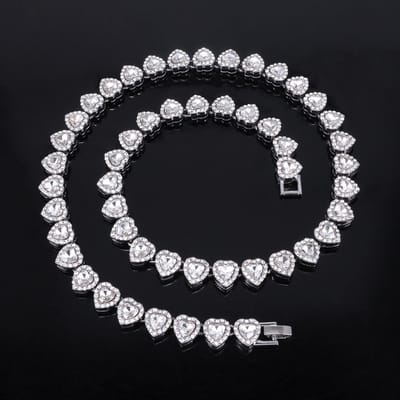 45cm Nieuwe Hip Hop Tennis Ketting Armband Ketting Glanzend Hart Strass Zirkonia Mode Rock Feest Sieraden Set gray