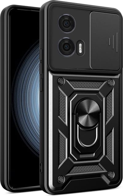 Coverup Hoesje - Geschikt voor Motorola Edge 50 Fusion Hoesje - Coverup Armor Ring Kickstand Back Cover met Camera Shield - Zwart