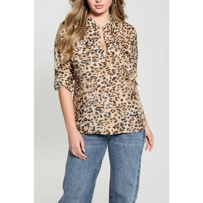 GUESS  Eco Enora Equipment Shir Cheetah Skin Print Size: XS | Button-Down Shirts Outlet | Dames | Zwart