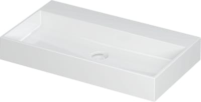 INK® United wastafel porselein zonder kraangat inclusief porseleinen click plug en verborgen overloop systeem 80x45x11cm, glans wit