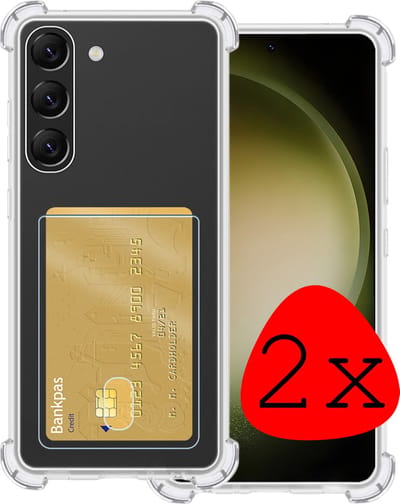 Hoesje 2 Stuks - Geschikt voor Samsung Galaxy S23 - Met Pashouder en Kaarthouder - Telefoon Hoes Shockproof - Siliconen Case - Back Cover - Shock Proof - Pasjes Houder - Transparant