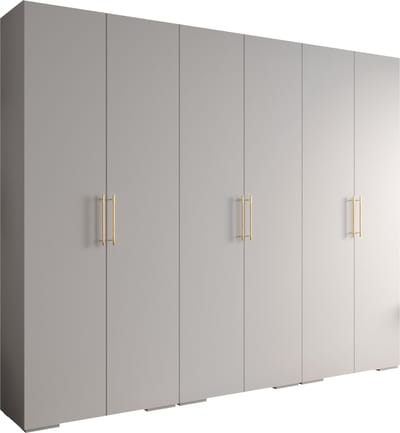 Opbergkast Kledingkast met 6 draaideuren Garderobekast slaapkamerkast Kledingstang met planken | Gouden Handgrepen, elegante kledingkast, glamoureuze stijl (LxHxP): 300x237x47 cm - IVONA 3 (Wit, 300 cm)
