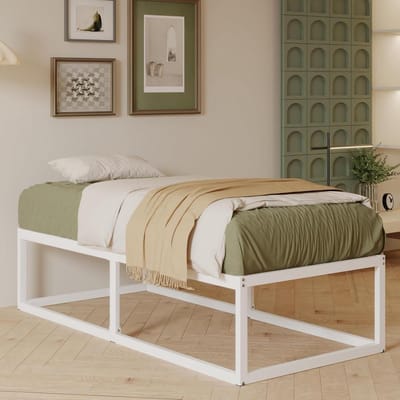 Metalen Bedframe - Eenpersoonsbed Platform - Slaapkamer Inrichting - Geluidsvrij Ontwerp - 75x190 cm - Wit