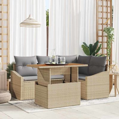 vidaXL - Tuinbank - Set - 5 - st - Beige - poly - rattan