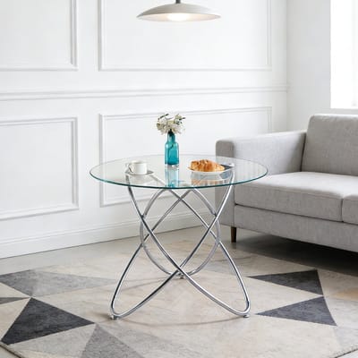 DESMIU Eettafel - Moderne Glazen Tafel Met Metalen Poten - Ruimtebesparend Voor Woonkamer En Keuken - Glas En Metaal - Chroom
