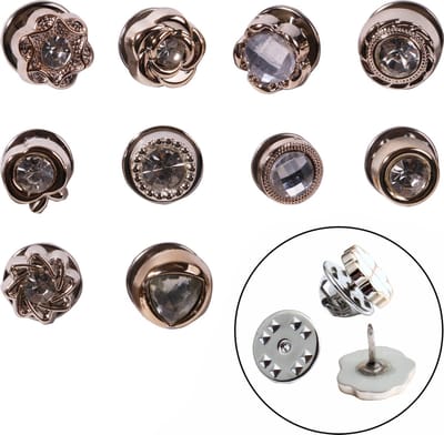 Fako Bijoux - Pin Broche Mini - Steek Pin Knopen Set - 10 Mini Broches - 8-12mm - Silver, Gold & Shiny - 10 Stuks - Zilver & Goud - Serie 3