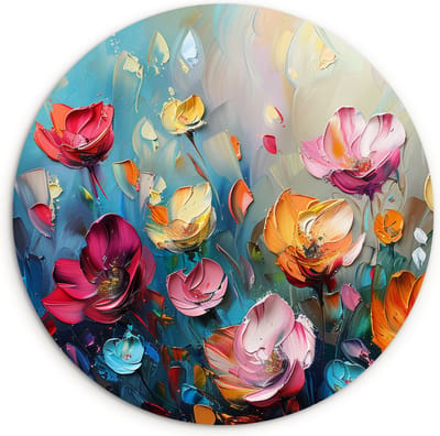 WallCircle® Wandcirkel 120x120 cm - Muurcirkel Bloemen - Kleurrijk - Abstract - Verf - Natuur - Muurdecoratie woonkamer - Wanddecoratie slaapkamer - Kamer decoratie accessoires - Ronde schilderijen