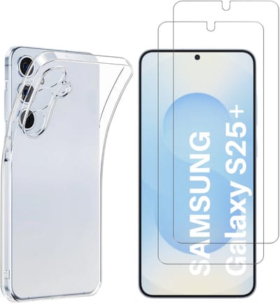 Hoesje geschikt voor Samsung Galaxy S25 Plus backcover siliconen Transparant en 2 stuks Screenprotector Gehard Glas