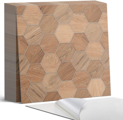 Coloray Plaktegels - Zeshoekig tegelpatroon Zelfklevende Tegels - 20 cm x 20 cm - Bruin Plaktegels - 20 stuks - Vierkant PVC Tegels - Plaktegels Badkamer - Plaktegels Vloer - Vinyltegels Vloer Zelfklevend - Wandtegel Zelfklevend