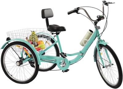 Volwassen Driewieler - Senioren Fiets - Boodschappen Vervoer - Opvouwbaar Design - 24 Inch Wielen - Turquoise