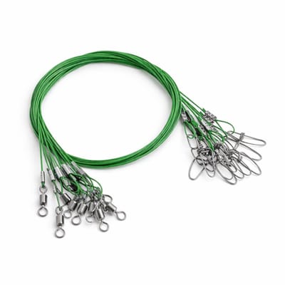 S&D | 10x Stalen Onderlijnen – Extra Sterk 68kg – 50cm – Voor Meerval, Snoek & Grote Zeevis - Groen