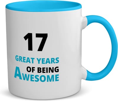 Akyol - 17 great years of being awesome koffiemok - theemok - blauw - Hoera 17 jaar - iemand die 17 jaar is geworden - verjaardagscadeau - verjaardag - cadeau - kado - geschenk - gift - goeie jaren - 350 ML inhoud