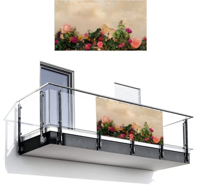 Balkonscherm 200x110 cm - Balkonposter Rozen - Muur - Vintage - Balkon scherm decoratie - Balkonschermen - Balkondoek zonnescherm
