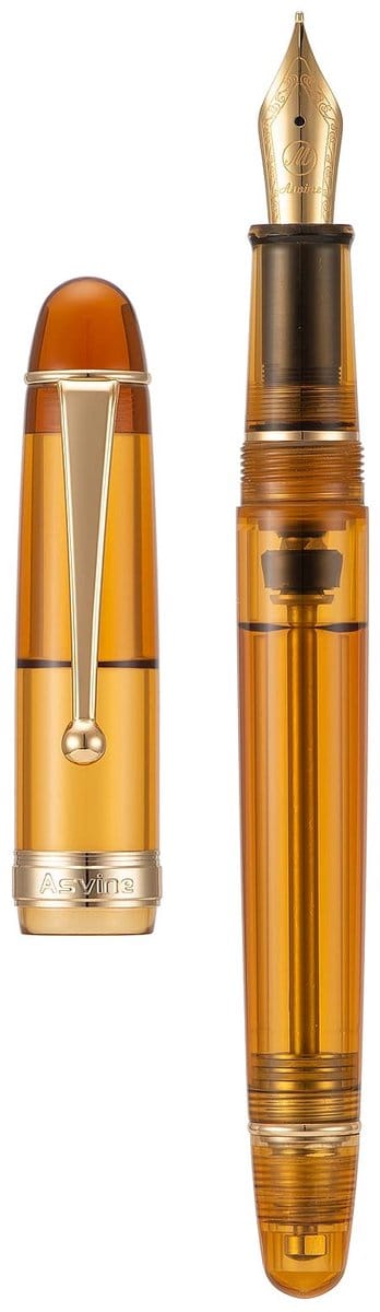Dailygoods - Asvine V126 Vulpen met vacuümvulling, medium penpunt, transparant bruin acryl, grote capaciteit, met geschenkdoos