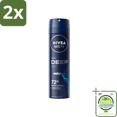 NIVEA MEN - Deospray - Deep Beat - 150 ml - Voordeelverpakking - 2 stuks - Anti-transpirant spray - Zweetbehandeling