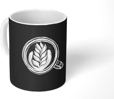 Mok - Koffiemok - Krijttekening - Koffie - Latte art - Mokken - 350 ML - Beker - Koffiemokken - Theemok