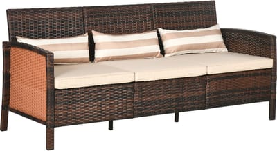 Outsunny Rotan bank driezits tuin loungebank met kussens 860-085-1