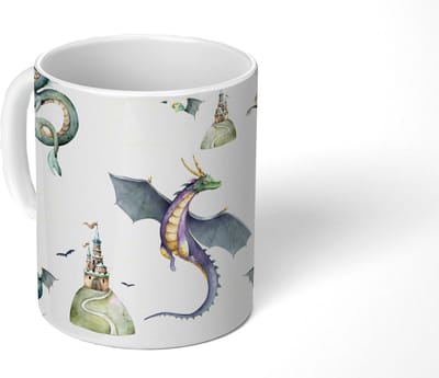 Mok - Koffiemok - Jongens - Patronen - Draak - Kasteel - Mokken - 350 ML - Beker - Koffiemokken - Theemok
