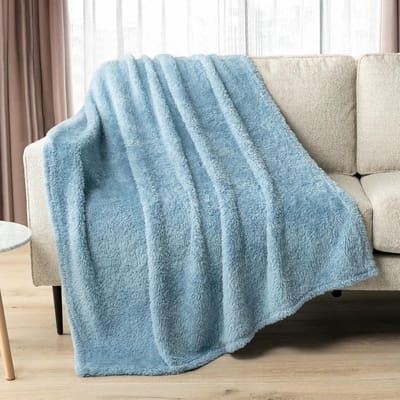PAVILIA Pluche Sherpa plaid deken voor bank bank | Zachte pluizige Shaggy Fleece deken | Fuzzy, gezellige, warme microfiber plaid effen deken, stoffig leisteen blauw, 60x80, 2 eenpersoonsbed