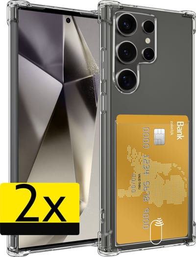 Hoesje - 2 Stuks - Geschikt voor Samsung Galaxy S24 Ultra - Met Pashouder en Kaarthouder - Telefoon Hoes Shockproof - Siliconen Case - Back Cover - Shock Proof - Pasjes Houder - Telefoonhoesjes - Transparant