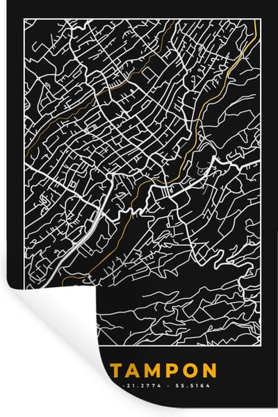 Muurstickers - Sticker Folie - Kaart – Stadskaart – Le Tampon - Plattegrond – Frankrijk - 20x30 cm - Plakfolie - Muurstickers Kinderkamer - Zelfklevend Behang - Zelfklevend behangpapier - Stickerfolie