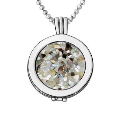 Quiges - Munthouder met Ketting en Munt 25mm Schelp Vlokjes Grijs - Zilverkleurig - EPRHZ005