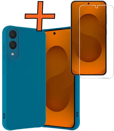 Hoes - Met Screenprotector - Geschikt voor Samsung Galaxy S25 Edge - Sterk & Shockproof - Back Cover - Siliconen Case - Telefoon Hoes - Donkerblauw