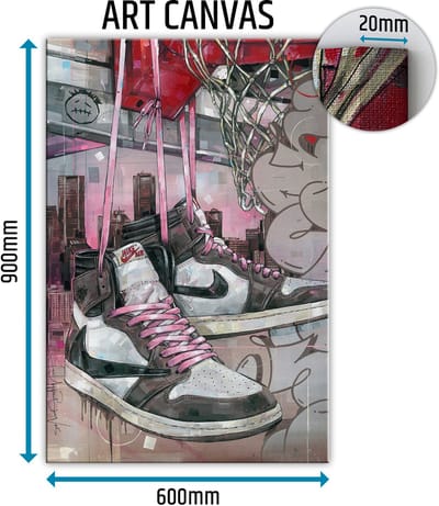 Sneaker canvas high - pink laces basket 60x90 cm