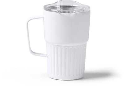 Stamina - Retro - 450ml - Wit - Gerecyclede 304 RVS Thermosbeker met Handvat - Drinkbeker To Go - Tumbler - Mug - Thermosbeker - Thermosfles - Thermoskan - Drinkfles - Geschikt voor warme en kouden dranken