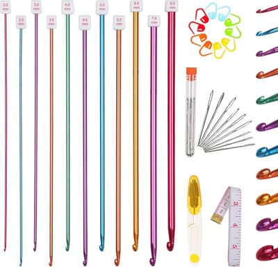 Haaknaalden van aluminium, 11 stuks, 2,0-8,0 mm, Afghaanse Tunesische haken voor het haken van tapijten, deken, haakset voor beginners, 27 cm lang, voor breien met accessoires