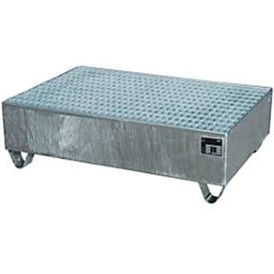 Opvangbak, voor 2 vaten à 200 l, met verzinkt rooster, L 1200 x B 800 x H 360 mm, van onderen toegankelijk, staal, thermisch verzinkt