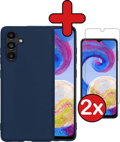 Hoesje - Met 2x Screenprotector - Geschikt voor Samsung Galaxy A04s - Sterk & Shockproof - Telefoon Hoes - Back Cover - Siliconen Case - Telefoonhoes - Donkerblauw