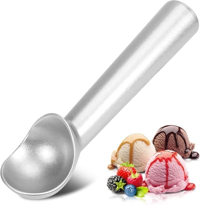 IJsschep 18 cm - Anti-aanbak en Anti-vries - Eendelige Aluminium - Zilver - Robuust en Duurzaam Design - Gemakkelijk Schoon te Maken - Geschikt voor Gelato, Koekjesdeeg en Amandel - Precieze en Efficinte Schepping - Ideaal voor Thuis en Patisserie