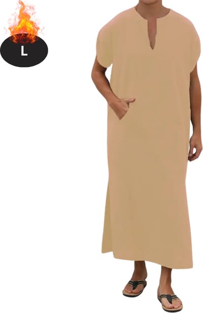 Nivard Islamitische Kleding - Djellaba Heren - Moslim Kleding - Arabisch Mannen Kaftan - Alhamdulillah - Khaki L