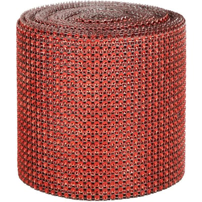9m 24 Rijen Elektroplating Plastic Kunstmatige Strass Lint Mesh Bruiloft Kleding rood