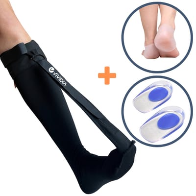 Hielspoor Verlichtingsset – VIVIDIA – Hielspoor Sok | Strassburg Sok met Nachtspalk + Hielspoor Zooltjes | Gel Inlegzolen + Gel Hielbeschermers | Siliconen Gelsokken – Ondersteuning bij Herstel van Fasciitis Plantaris – Schoenmaat 36-42