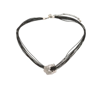 Behave® Ketting Zwart - Bloem Hanger Met Steentjes - 40 cm