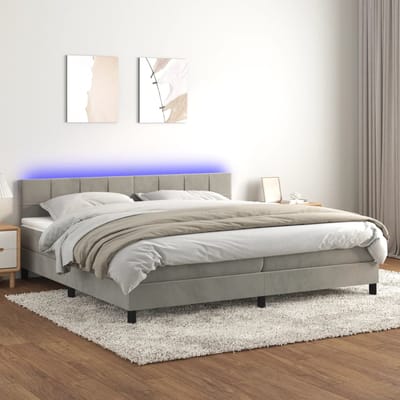 vidaXL - Boxspring - met - matras - en - LED - fluweel - lichtgrijs - 200x200 - cm