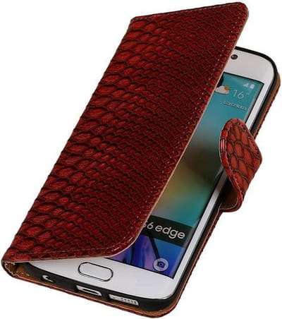 Slangen Hoesje Rood Samsung Galaxy S6 Edge - Book Case Wallet Cover Hoes