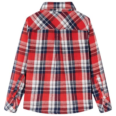 vidaXL - Kinderoverhemd - geruit - 104 - rood - en - marineblauw