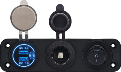 ProRide 12V USB Autolader 2 Poorten - QC3.0 - Drievoudig inbouw paneel - Sigaretten stopcontact en Schakelaar