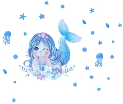Cartoon Kwallen Zeemeermin Muurstickers voor Kinderkamer Decor – Achtergrond Meisjes Slaapkamer Woonkamer Woondecoratie Muurtattoo Glow