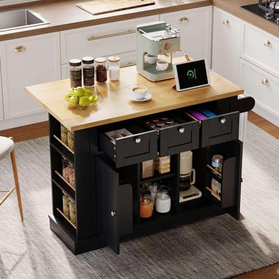 Keuken Eiland - Woonkamer Kast - Extra Werkruimte - Inklapbaar Werkblad - 132x40(70)x87cm - Zwart