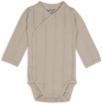 Lodger Romper met lange mouwen - Pointelle - Bruin - Maat 50 - bio katoen - Overslag romper