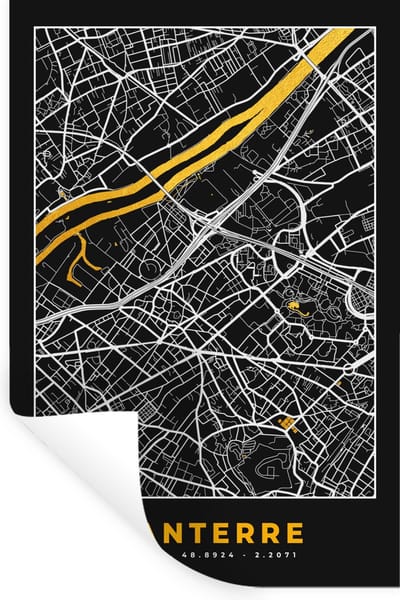 Muurstickers - Sticker Folie - Stadskaart – Frankrijk – Kaart – Nanterre – Plattegrond - 20x30 cm - Plakfolie - Muurstickers Kinderkamer - Zelfklevend Behang - Zelfklevend behangpapier - Stickerfolie