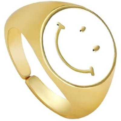 Veelkleurige Emaille Glimlach Ronde Ringen Voor Vrouwen Individualiteit Verstelbare Opening Glimlachend Gezicht Ringen Mode Sieraden Cadeau Resizable beige