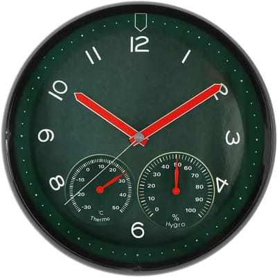 Grote Ronde Wandklok met Hygrometer en Thermometer Groen Kunststof