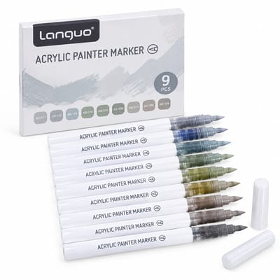 Acrylstiften set met 9 kleuren - zachte punt - vloeibare inkt - grijstinten - basisverpakking